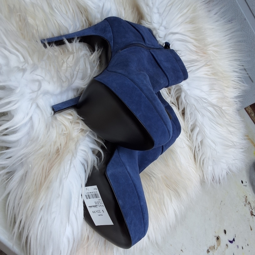 Via Spiga Blue Suede Side BuckleStiletto Ankle boots 10 NEW - Picture 10 of 14